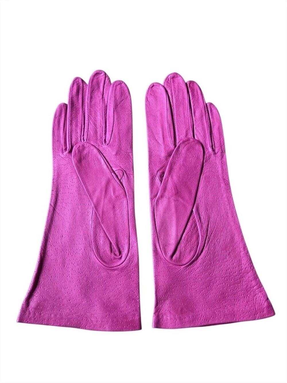 NOS VTG Fownes Hot Pink Leather Gloves Size 7 Perforated Textured Mod Retro Chic